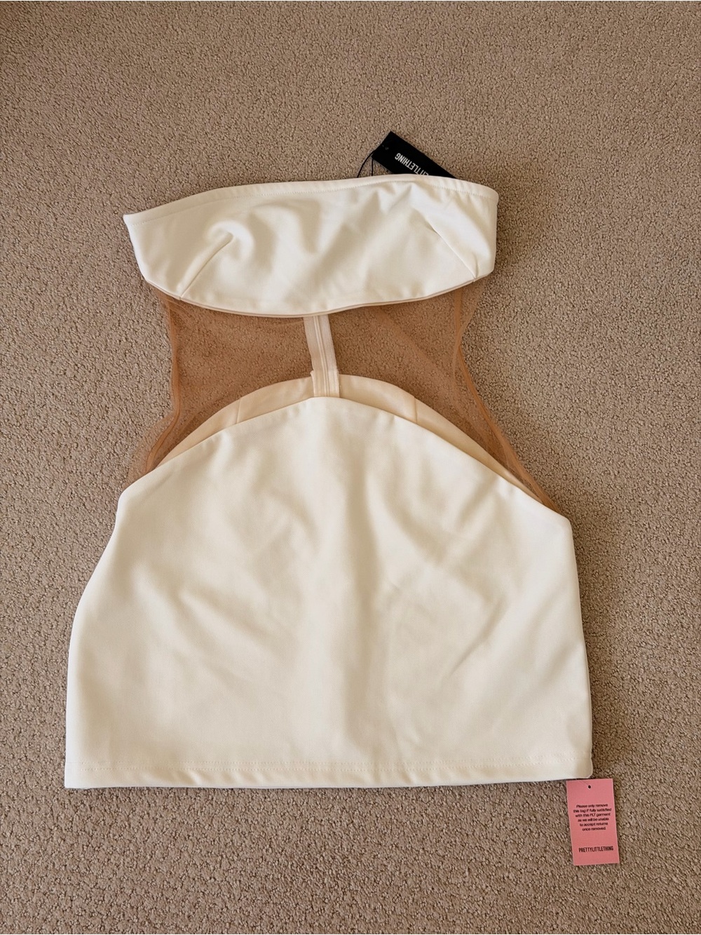 Strapless White & Nude Mesh Mini Dress